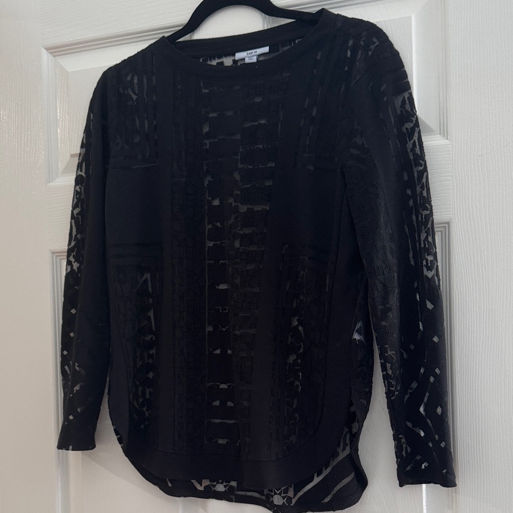 Bar III Black Sheer Long Sleeve Top